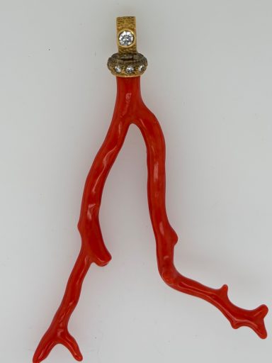 Natural coral branch with gold and diamonds